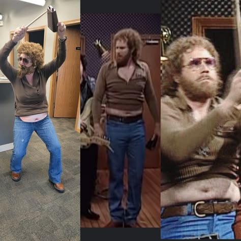 Chris Farley Halloween Costume, More Cowbell Costume, Chris Farley Costume, Will Ferrell Halloween Costumes, Funny Original Halloween Costumes, Cowbell Costume, Costumes With A Beard, Bearded Halloween Costumes, Will Ferrell Costume