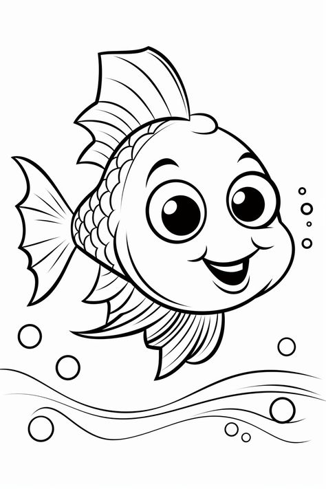 Big Eyed Fish, Eyes Clipart, Fish Clipart, Fish Coloring Page, Cute Fish, Clipart Black And White, Fish Print, Ocean Animals, Animal Coloring Pages