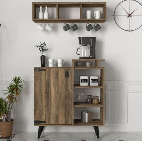 Kitchen Coffee Corner, Wooden Shelves Kitchen, Kitchen Shelves Organization, Instagram Decor, Coffee Nook, Coffee Bar Home, Coffee Corner, Elegant Kitchens, Coffee Station