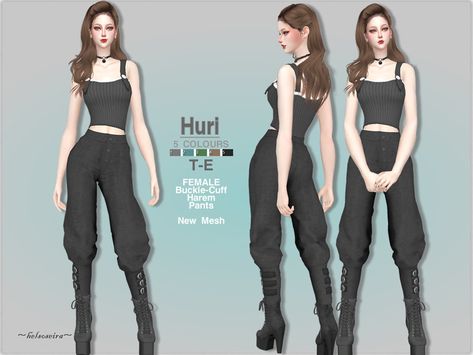 Style Harem Pants, Sims Stories, Stand Collar Blouse, Buckle Pants, Overalls Fashion, Combat Pants, Strap Pants, Sims4 Clothes, Baggy Clothes