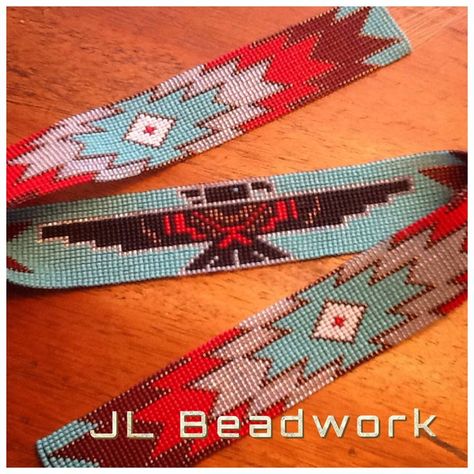 beaded thunderbird                                                                                                                                                                                 More Thunderbird Beading Pattern, Thunderbird Bead Pattern, Beaded Thunderbird, Beaded Belts Patterns, Loom Beading Patterns, Beaded Belts, Beaded Hat Bands, Native American Beadwork Patterns, Beading Loom