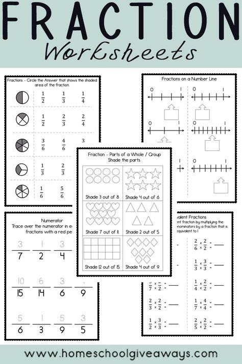 FREE Fractions Worksheets for Upper Elementary - Homeschool Giveaways Free Fractions Printables, 3rd Grade Fraction Activities, Free 3rd Grade Printables, Free Fraction Worksheets, 3rd Grade Fractions, Learning Fractions, Teaching Fractions, Free Homeschool Printables, Homeschool Elementary