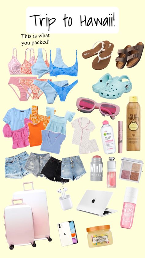 How To Dress In Hawaii Ideas, Hawaii Outfits Preppy, Preppy Hawaii Outfits, Hawaii Trip Essentials, Cute Outfits For Hawaii, Spring Break Packing List, Spring Break Packing, Hawaii Packing List, Plane Trip