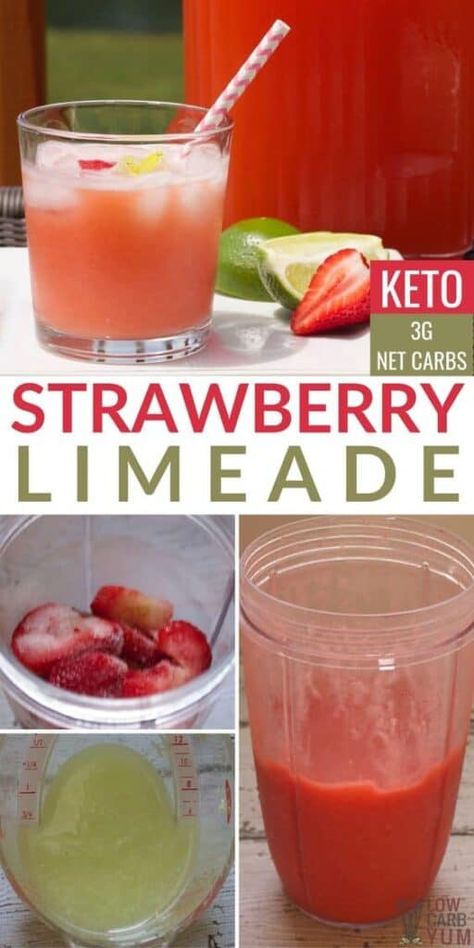 Strawberry Limeade Recipe, Keto Diet Drinks, Strawberry Drink, Strawberry Limeade, Limeade Recipe, Recipe Low Carb, Sugar Free Drinks, Keto Fruit, Strawberry Drinks