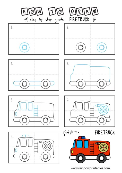 How To Draw a Fire TRUCKS Easy Step By Step For Kids Illustration Art Ideas Simple Fire Truck Drawing, Simple Firetruck Drawing, How To Draw Trucks Step By Step, Firefighter Drawing Easy, How To Draw A Fire Truck, Fire Man Drawing, Fire Truck Drawing Easy, How To Draw A Truck, Firetruck Activity