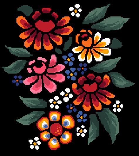 Mexican Floral Pattern Cross Stitch, Mexican Art Flowers, Cross Stitch Mexican Pattern, Mexican Mosaic Art, Mexican Inspired Paintings, Mexican Cross Stitch Patterns, Mexican Planters, Traditional Mexican Pattern, Mexican Folk Art Pattern