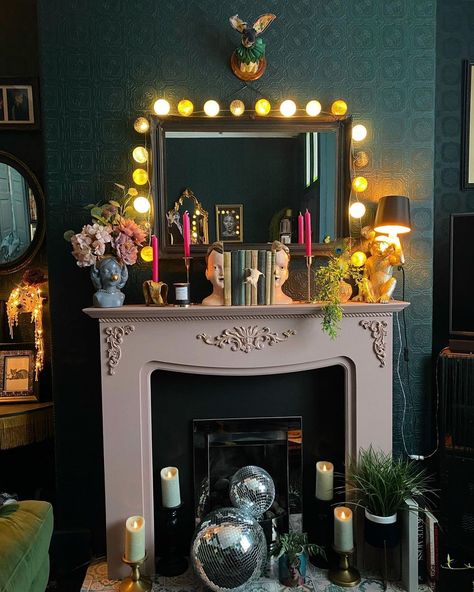 All Posts • Instagram Painted Fire Surround, Painted Fireplace Ideas, Painted Fireplaces, Boho Style Living, Painted Fireplace, Lavender Wall, Happy Wallpaper, Fire Surround, Paint Fireplace