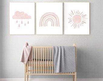 Pink rainbow wall decor | Etsy Blush Nursery Decor, Rainbow Nursery Art, Blush Nursery, Girl Nursery Wall Art, Cloud Nursery, Rainbow Nursery Decor, Gold Nursery, Nursery Wall Art Girl, Girl Nursery Wall