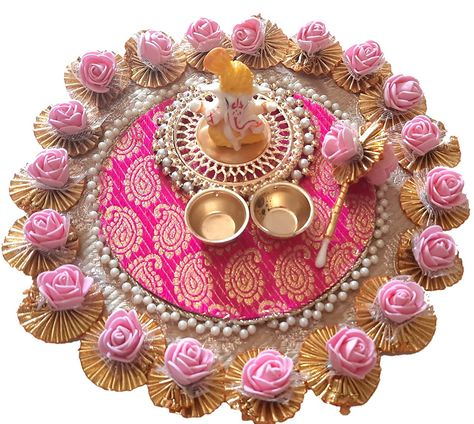 Pooja Thali Design, Kalash Decoration, Diwali Pooja, Thali Decoration Ideas, Foam Flower, Pooja Thali, Handmade Crafts Gifts, Rangoli Colours, Diy Diwali Decorations