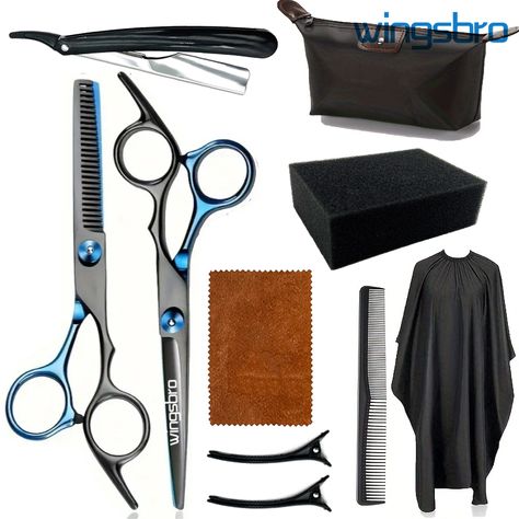 6.5 Inch Stainless Steel Hairdressing Scissors Set, Barber Scissors Kit with Straight Scissors, Thinning Scissors, Haircutting Cape, Comb for Salon, Home Barber Scissors, Thinning Scissors, Hairdressing Scissors, Hair Tools, Beauty Tools, Comb, Cape, Stainless Steel, Hair