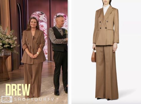 Drew Barrymore Show: June 2024 Drew Barrymore's Brown Double Breasted Blazer and Pant Suit Drew Barrymore Show Outfits, Drew Barrymore Style Now, Drew Barrymore Style, Drew Barrymore Show, Escape The Night, Designer Outfit, A Discovery Of Witches, Downward Dog, 90 Day Fiance