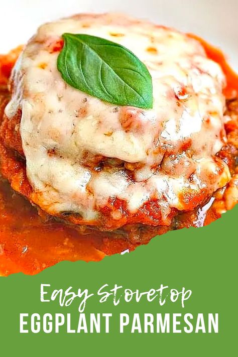 Easy Stovetop Eggplant Parmesan Skillet Eggplant, Basil Bread, Eggplant Parm, Stove Top Recipes, Eggplant Parmesan, Mozzarella Cheese, Tomato Sauce, Stove Top, Skillet