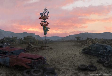 Fallout: New Vegas Concept Art Another abandoned motel. Apocalypse Scavenger, Fallout Wallpaper, Fallout 1, Fallout Wasteland, Fallout Rpg, Fallout Concept Art, Apocalyptic World, Post Apocalyptic Art, 8k Ultra Hd