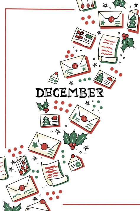 December Illustration Winter, Red Bujo Theme, Winter Calendar Design, December Daily Cover Page, December Title Page, December Lettering, December Illustration, December Cover Page, January Design