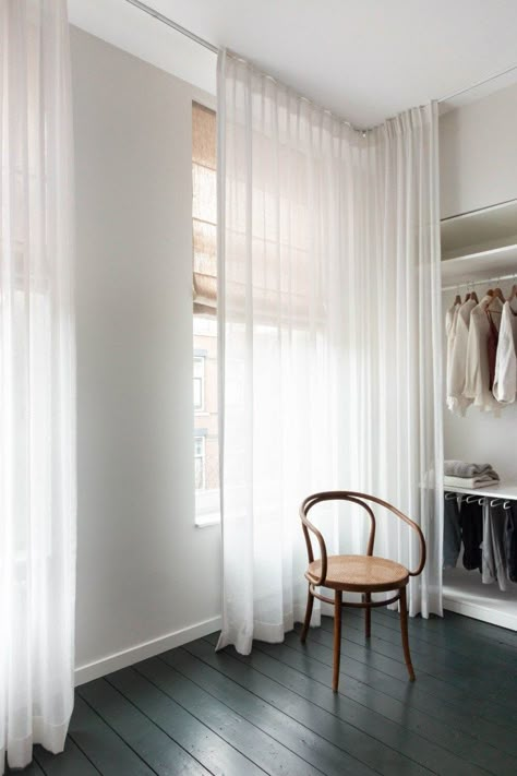 Curtains to hide open storage | Seven interesting ways to use curtains | These Four Walls blog Moveable Wall, Vintage Leather Sofa, Room Divider Curtain, Avenue Design, Ensuite Bathrooms, Cheap Decor, Open Storage, Terrace House, Cheap Home Decor