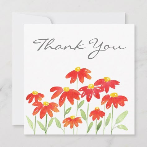 Red Watercolor Daisies Thank You Card | Zazzle.com Modern Stickers, Diy Watercolor Cards, Watercolor Birthday Cards, Hand Painted Card, Diy Watercolor Painting, 카드 디자인, Watercolor Greeting Cards, Watercolor Ideas, Paint Cards