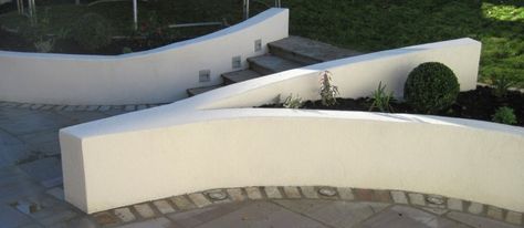 Curved Wall, Contemporary Garden Design, Planting Plan, Garden Steps, Contemporary Garden, Family Garden, Beautiful Plants, Retaining Walls, Garden Seating