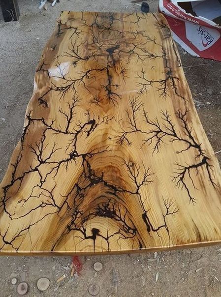 Electrified Wood, Lichtenberg Wood Burning, Fractal Wood, Fractal Burning, Lichtenberg Figures, Wood Table Design, Cool Tables, Resin Furniture, Wood Burning Art