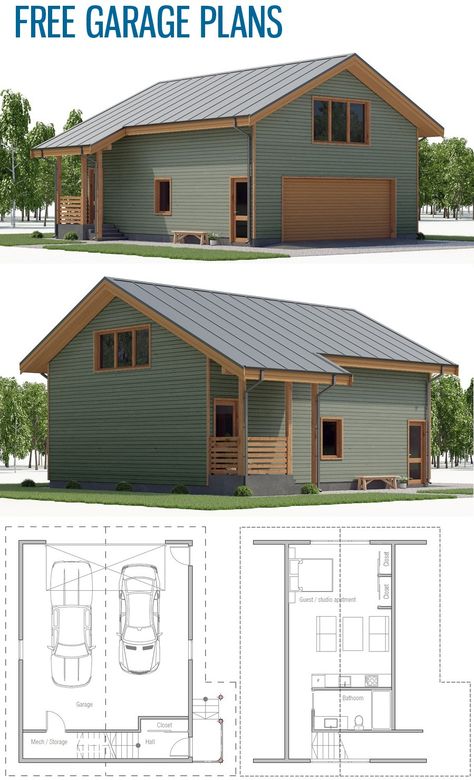 Garage Plans #garage #garageplans Garage Living Space Ideas Floor Plans, Garage Sleepout, Small House Plans With Garage, Family Chapel, Garage Blueprints, House Plans With Garage, Smart House Plans, Lodge House Plans, Garage Plans With Loft