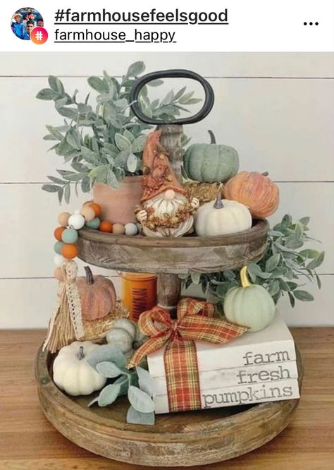 Three Tiered Tray, Fall Stems, Easy Diy Fall Decor, Fall Tiered Tray Decor, Centerpieces Diy, Fall Decor Inspiration, Fall Farmhouse, Fall Thanksgiving Decor, Fall Deco