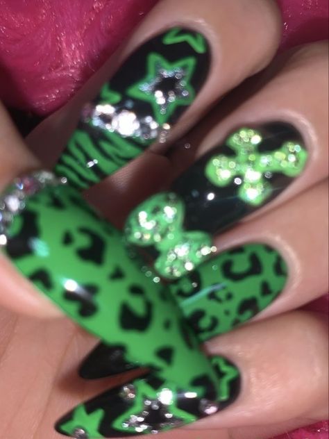 Nails With Animal Print, Gyaru Nails, Punk Nails, Goth Nails, Grunge Nails, Really Cute Nails, Unique Acrylic Nails, Bling Acrylic Nails, Fire Nails