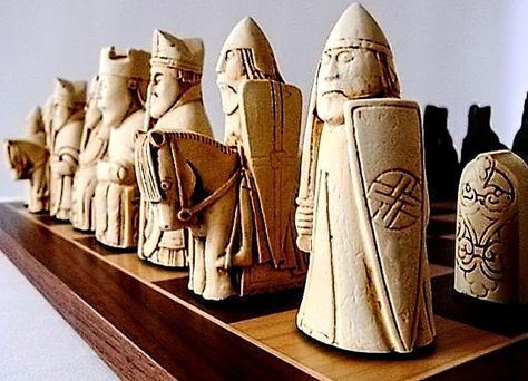 Lewis Chessmen, Medieval Chess Set, Viking Chess, Medieval Chess, Themed Chess Sets, Whittling Projects, Isle Of Lewis, Chess Set Unique, How To Play Chess