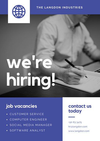 Blue Grayscale Photo Job Vacancy Announcement Job Vacancy Design, Job Vacancy Poster, Corporate Social Media Design, Vacancy Poster, Hiring Template, Office Communication, Recruitment Poster Design, Wanted Template, Recruitment Ads