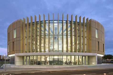 Gallery of The Word – National Centre for the Written Word / FaulknerBrowns Architects - 8 Parking Plan, Curve Building, Circular Buildings, Round Building, Facade Architecture Design, Architecture Building Design, Architecture Concept Drawings, Education Architecture, Architecture Design Concept