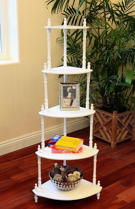 Frenchi Furniture - 5-Tier Corner Stand Finish: White -- Check this awesome image  : Corner Shelves Small Open Closet, Shelf Upcycle, Italian Style Living Room, Room Decor Things, White Corner Shelf, Upcycling Furniture Ideas, Rack Decor, Wooden Corner Shelf, Shelf Makeover