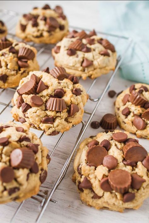 Peanut Butter Chocolate Chip Cookies Peanut Butter Chip Cookies, Peanut Butter Chocolate Chip Cookies, Peanut Butter And Chocolate, Chip Cookie Recipe, Chocolate Chunk Cookies, Peanut Butter Chips, Peanut Butter Chocolate Chip, Peanut Butter Chocolate, Think Food