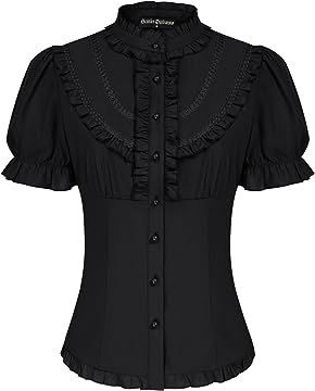 Amazon.com: SCARLET DARKNESS: Midnight Black Goth Blouse, Scarlet Darkness, Gothic Shorts, Victorian Blouse, Women Shirt Top, Short Puff Sleeve, Lace Vintage, Rhinestone Dress, Lovely Tops