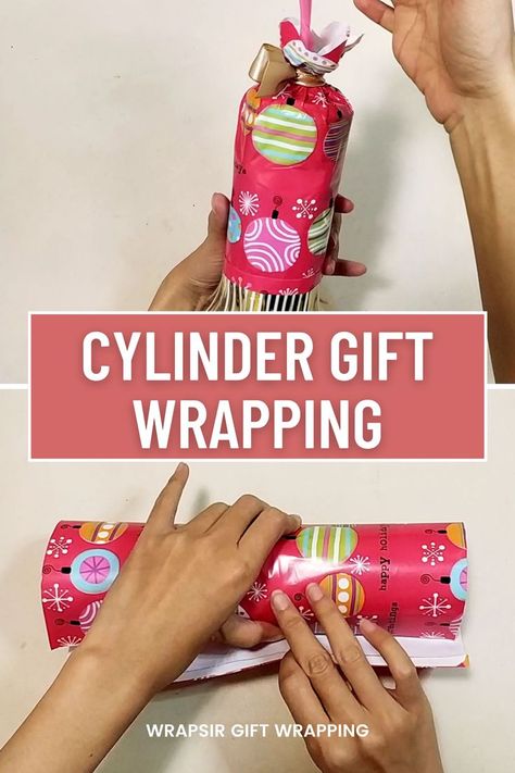 Gift wrap cylinder object. Wrapping Cylinder Presents, Cylinder Gift Wrapping, Gift Wrapping Cylinder, Wrapping A Tube Gift, Wrapping Cylindrical Gifts, How To Wrap Something Cylindrical, Wrapping A Round Gift, How To Wrap A Cylinder, Cylinder Gift Wrapping Ideas