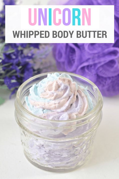 Unicorn Body Butter, Whipped Body Butter Recipe, Diy Body Butter Recipes, Body Butter Recipe, Homemade Body Butter, Diy Body Butter, Body Butters Recipe, Diy Unicorn, Sugar Scrub Recipe