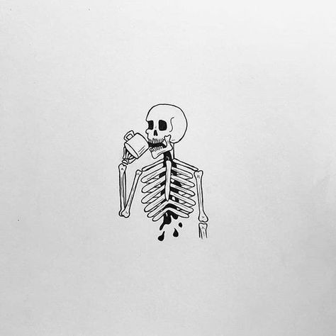 Nostalgic 90s, Petit Tattoo, Coffee Tattoos, Skeleton Tattoos, Black And White Illustrations, Skeleton Art, Tattoo Flash Art, Simplistic Tattoos, How Old