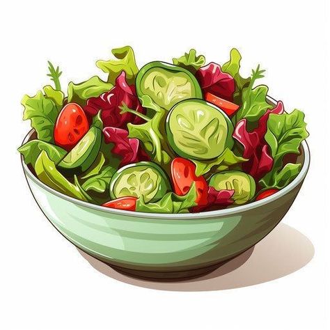 Salad Clipart, Snack Clipart, Salad Art, Cute Cartoon Food, Chiaroscuro Art, Emoji Love, Food Clipart, Unique Gift Items, Cheese Salad