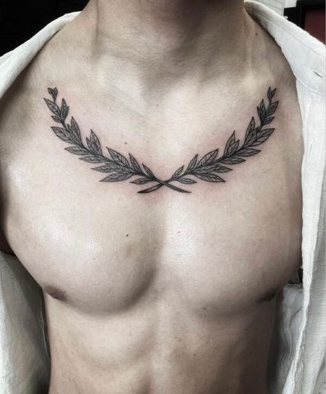 Leaf Collar Bone Tattoo Men, Collar Bone Tattoo For Men, Tree Tat, Tree Branch Tattoo, Olive Branch Tattoo, Ball Painting, Branch Tattoo, Vine Tattoos, Chest Tattoo Men