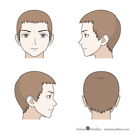 Drawing short anime hair front, back and side views Manga Male, Short Guy, Anime Hairstyles Male, 3d Maya, Side View Drawing, Hair Front, Back Drawing, Female Base, Manga Hair