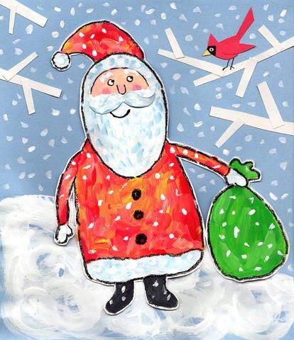 Jingle Bells! Santa Holiday Art Lesson for Kids – Faber-Castell USA Kids Christmas Painting, Preschool Creative Art, Adaptive Art, Art Noel, Winter Art Lesson, Santa Paintings, Xmas Art, Art Project For Kids, Christmas Art Projects