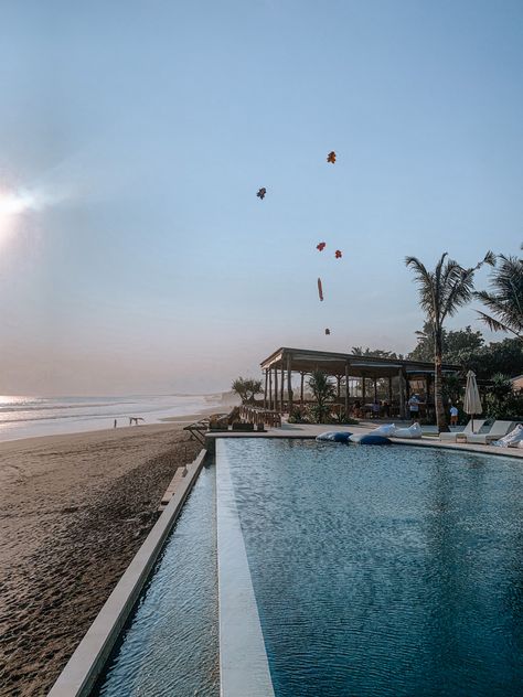 Infinity pool in front of the beach in Bali Beach House Pool Ocean Views, Infinity Pool Resort, Beach House Pool, Pool Poses, Beach Hammock, Ocean Travel, Swim Up Bar, Infinity Edge Pool, Mexico Beach