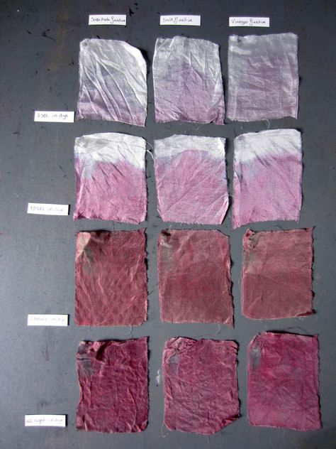 Experimenting with making natural dyes. These silk fabrics are dyed using a dye bad made of dried hibiscus flowers.  check my blog for more info: esthervaneden.blogspot.com Eco Dyeing Fabric, Tinta Natural, Dried Hibiscus Flowers, Diy Dye, Textile Dyeing, Natural Dye Fabric, Eco Dyeing, Shibori Dye, Botanical Dyeing