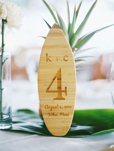 Hawaiian Shrimp, Unique Table Numbers Wedding, Wedding Photography Unique, Surf Wedding, Unique Table Numbers, Hawaii Weddings, Elegant Wedding Centerpiece, Hawaii Destinations, Beachside Wedding