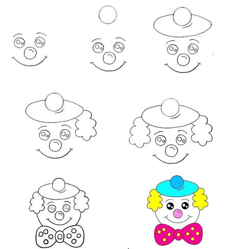 7 Simple Steps To Create A Clown Face Drawing – How to Draw A Clown Face How To Draw A Clown Face, Clown Face Drawing Easy, Clown Drawing Easy, Cute Clown Drawing, Clown Face Drawing, Clown Drawing, Simple Face Drawing, Geometric Shapes Drawing, Drawing Kids