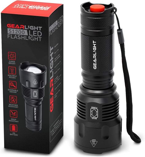 GearLight High-Powered LED Flashlight S1200 - Mid Size, Zoomable, Water Resistant, Handheld Light - High Lumen Camping, Outdoor, Emergency Flashlights - - Amazon.com Emergency Flashlight, Battery Holder, Tactical Vest, Tactical Flashlight, Water Design, Emergency Lighting, Power Led, Mid Size, Led Flashlight