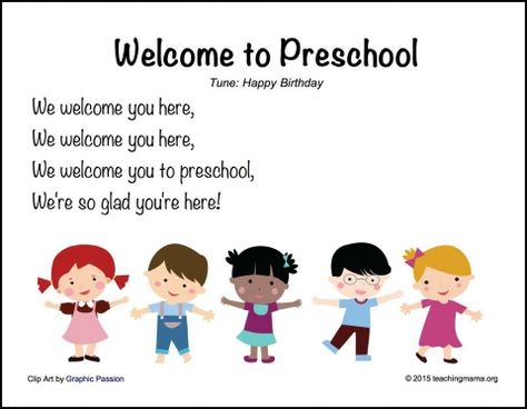 Welcome to Preschool                                                                                                                                                     More Back To Preschool Ideas, Welcome Back To School Kindergarten, Back To School Songs, Welcome Back To Preschool, Songs For Preschoolers, Welcome To Preschool, Preschool Poems, Welcome Songs, Back To School Kindergarten