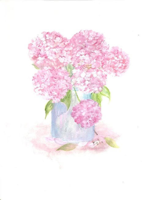 Watercolor Hydrangea, Hydrangea Painting, Pink Hydrangea, Watercolor Print, Hydrangea, Watercolor Painting, Watercolor Paintings, Paintings, Fine Art