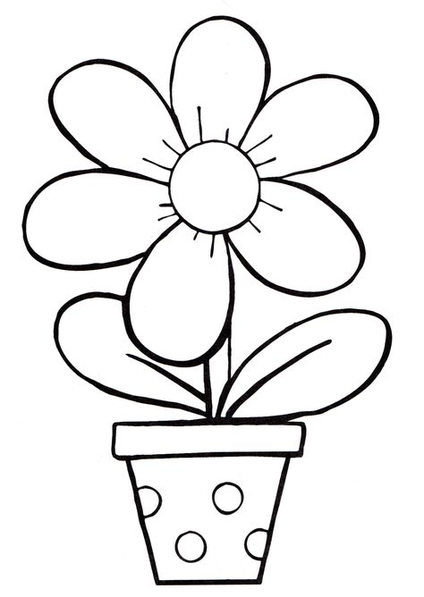 Cute Flower Drawing, Printable Flower Coloring Pages, Flower Line Art, Free Kids Coloring Pages, Kindergarten Coloring Pages, Kitty Coloring, Spring Coloring Pages, Bird Embroidery, Easy Coloring Pages