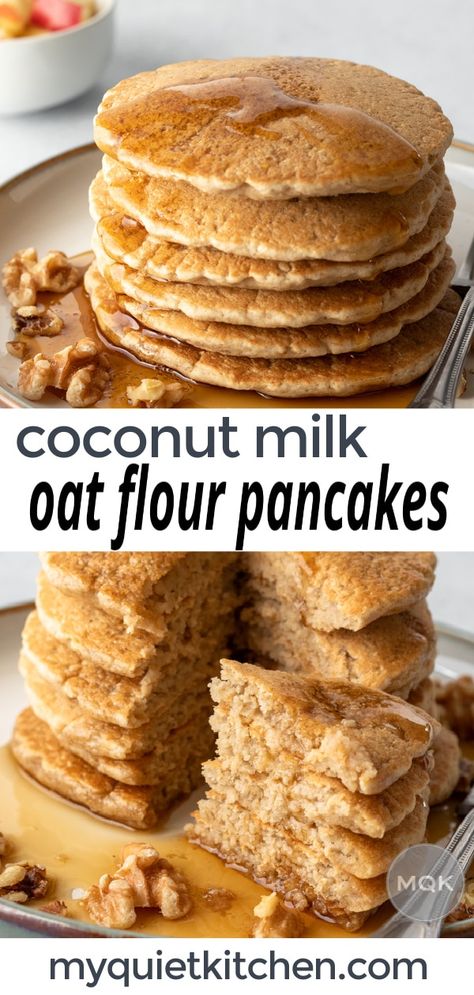 Vegan Oats Pancakes, Coconut Milk Breakfast Recipes, Coconut Milk Breakfast, Coconut Milk Pancakes, Colorful Meals, Pancake Fillings, December Recipes, Oat Flour Pancakes, Oat Flour Recipes