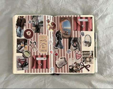 Freshman Scrapbook, Journal Ideas Scrapbook, Polaroid Journal, Hobonichi Inspiration, Travel Journal Prompts, Pretty Journals, Cool Journals, Bullet Journal Diy, Diary Notebook