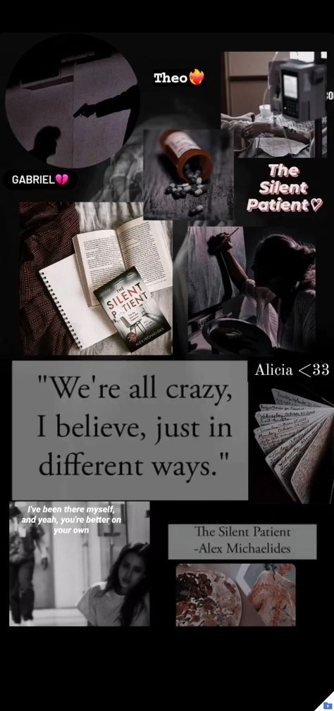 #alicia #theo #gabriel #mental health #psychology A Silent Patient, The Silent Patient Book Aesthetic, Books Like The Silent Patient, The Silent Patient Quotes, Silent Patient Book Aesthetic, The Silent Patient Aesthetic, Horror Books Aesthetic, The Silent Patient Book, Silent Patient Book