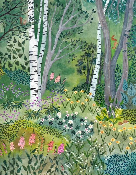 Flower Forest Illustration, Fairytale Forest Illustration, Forest Landscape Illustration, Wild Flowers Art, Enchanted Forest Illustration, Wild Flowers Illustration, Flower Garden Illustration, Landscape Illustration Art, Woods Illustration